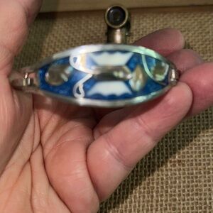Alpaca Mexico Silver Tone Mother Of Pearl Multicolor Inlay Butterfly Bracelet